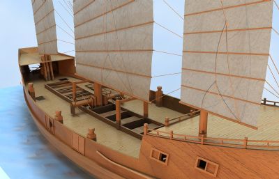福船,郑和下西洋船,木船,战船3D模型
