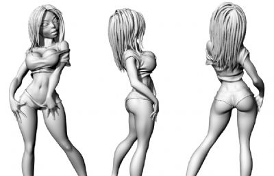 卡通风格的性感女人,妩媚姿势STL模型,3D打印
