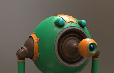 绿橙配色长手臂机器人3D模型