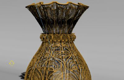 鎏金镂空花瓶3D模型,VRAY材质
