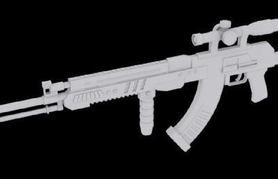 黄金AK冲锋枪游戏道具3D模型白模