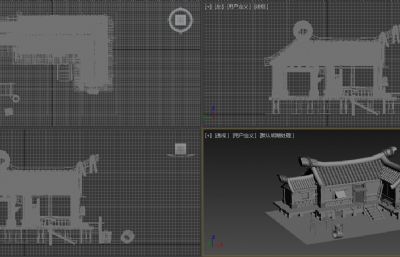 古代木房子,小屋,院落室外场景建筑3D模型素模