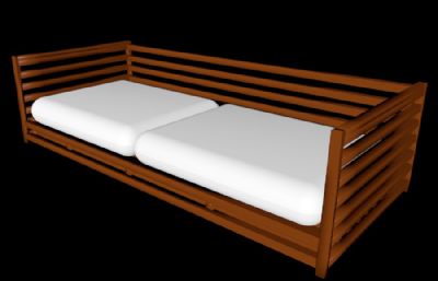 木制软垫沙发,双人沙发C4D模型
