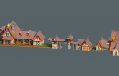 海岸生态观光园,阳光游乐场景区门口,入口建筑场景3D模型