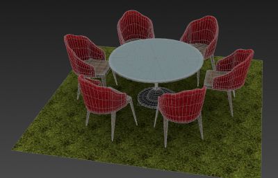 圆桌餐桌餐椅组合3D模型
