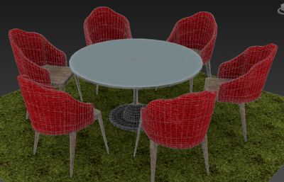 圆桌餐桌餐椅组合3D模型
