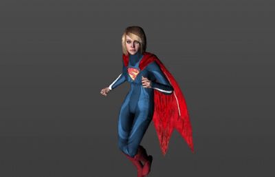Supergirl女超人超级英雄C4D模型,带九组超帅动作动画,带骨骼,13个C4D源文件