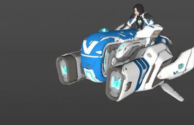 赛博朋克短发漂亮女孩跳舞飞行器,科幻太空机甲C4D模型,带十一组动画