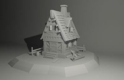 手绘双层木房子maya模型,OBJ格式