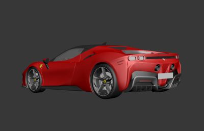 2021款法拉利Stradale SF90跑车3D模型,max+fbx两种格式文件