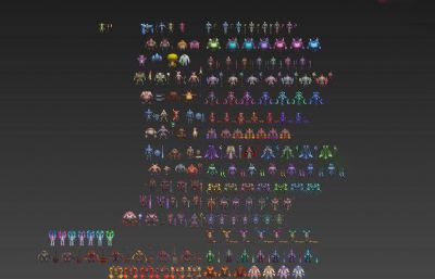 回合制RPG游戏中的NPC,怪物+武器组合全套3D模型,300多个