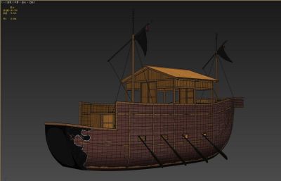 蒙古战船,古代战船,木船,航海船3D模型,VRAY渲染
