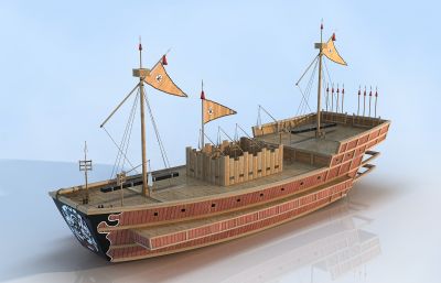 南宋战船,古代战船,木船3D模型,VRAY渲染