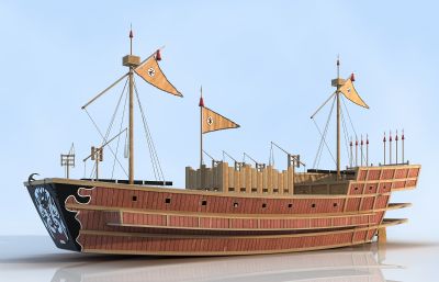 南宋战船,古代战船,木船3D模型,VRAY渲染