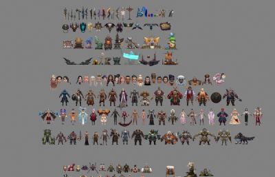 中西集合古风手绘游戏角色怪物,NPC,武器等3D模型合集(网盘下载)