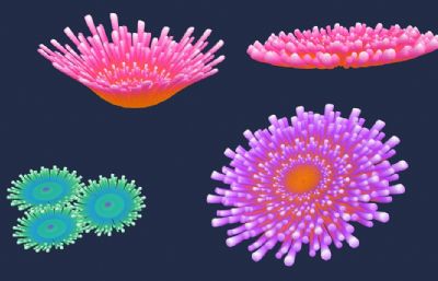 珊瑚,礁石,海葵,管虫等8个海底生物组合3D模型,8个独立的MAX文件