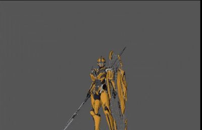 科幻赛博朋克黄色机甲盾牌漂亮女孩机甲机器人c4d模型,雅典娜女神模型,带大量动画(网盘下载)