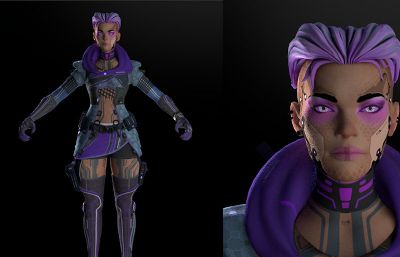 赛博朋克次世代科技感未来纹身女战士CG写实模型（C4D+redshift渲染）