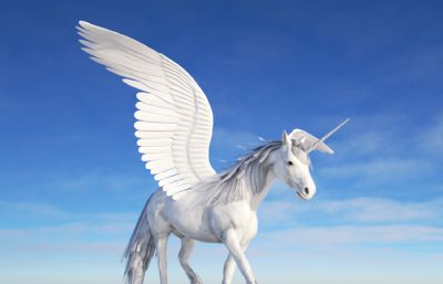 天使独角兽白马C4D模型,带攻击,奔跑等动画