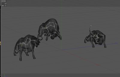 牛气冲天,三头金牛C4D模型,带三套骨骼绑定攻击动画,OCTANE渲染