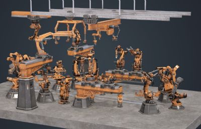 PBR次世代机械手臂,工业机器人,机械爪模型合集,C4D+FBX格式文件(网盘下载)