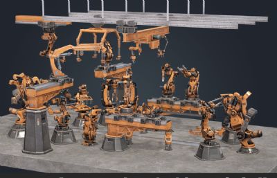 PBR次世代机械手臂,工业机器人,机械爪模型合集,C4D+FBX格式文件(网盘下载)