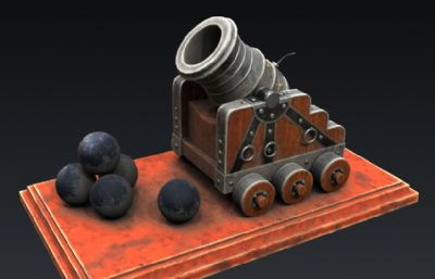 卡通大炮,火炮3D模型