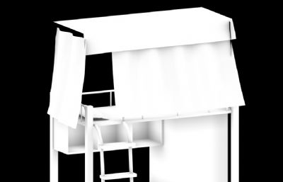 大学宿舍电脑桌+床铺3D模型素模
