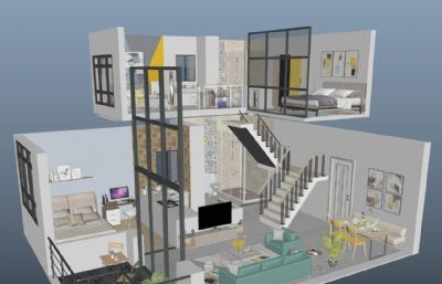 复式公寓3D户型maya模型,有MB,MAX,FBX,OBJ四种格式(网盘下载)
