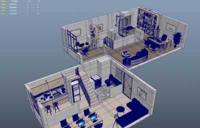 复式办公室,办公式公寓户型效果图模型,MB,MAX,FBX,OBJ等格式(网盘下载)