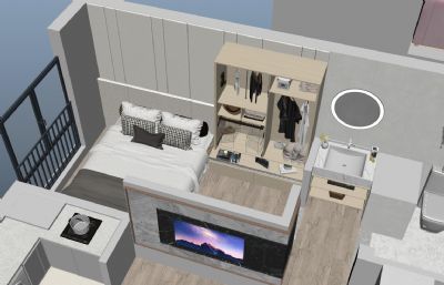 复式公寓上下层设计户型3D模型,有blend,max,mb,fbx,obj等格式(网盘下载)