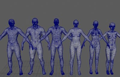 6个男女基础人体组合maya模型