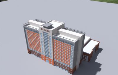 厦门长庚医院建筑外观3D模型,标准材质