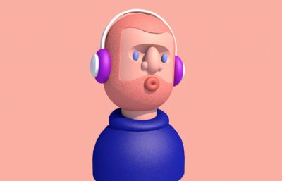香肠嘴耳机粉色男头C4D模型