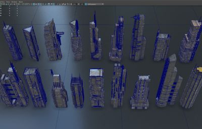 赛博朋克未来城市,未来世界,科幻城市高楼建筑模型组合,MB,FBX,OBJ,MAX,uproject,blend等格式,示例场景只有MB文件(网盘下载)