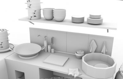 柴火灶台,厨房场景maya模型白模