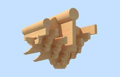七踩平身科斗拱,卯榫结构3D模型素模