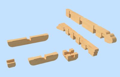 七踩平身科斗拱,卯榫结构3D模型素模