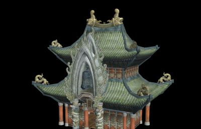 钟楼,钟亭,仙侠古建筑场景3D模型,塌陷文件