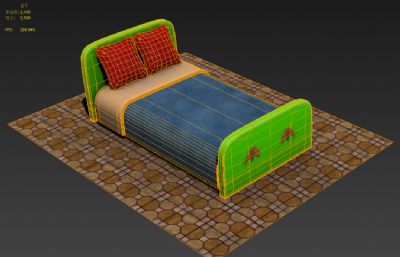 Q版床,卡通双人床3D模型