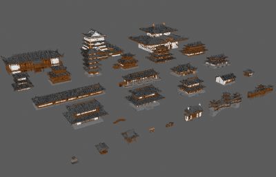 日本风雨桥,钟楼,寺庙等古建筑组合合集maya模型,MA,FBX,OBJ多种格式(网盘下载)