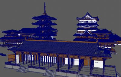 日本风雨桥,钟楼,寺庙等古建筑组合合集maya模型,MA,FBX,OBJ多种格式(网盘下载)