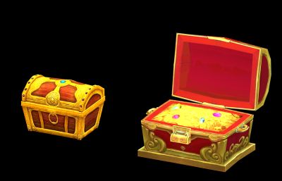游戏箱子,黄金宝箱,仙侠道具3D模型