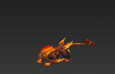 火焰剑齿虎,饕鬄神兽3D模型,带奔跑动画