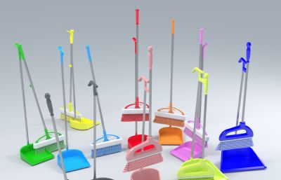 多款现代扫把,扫帚+簸箕组合,卫生清洁用品3D模型,MAX,ZPR,SKP多种格式