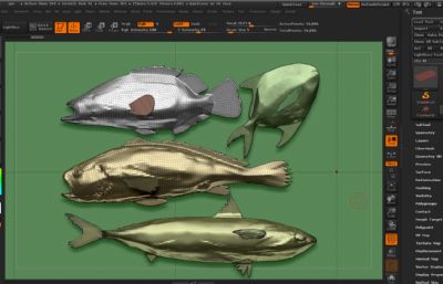 现代黄花鱼,鲳鱼,鳜鱼,鲭鲅鱼,平鱼组合3D模型,MAX,MB,OBJ,ZRP,SKP等多种格式