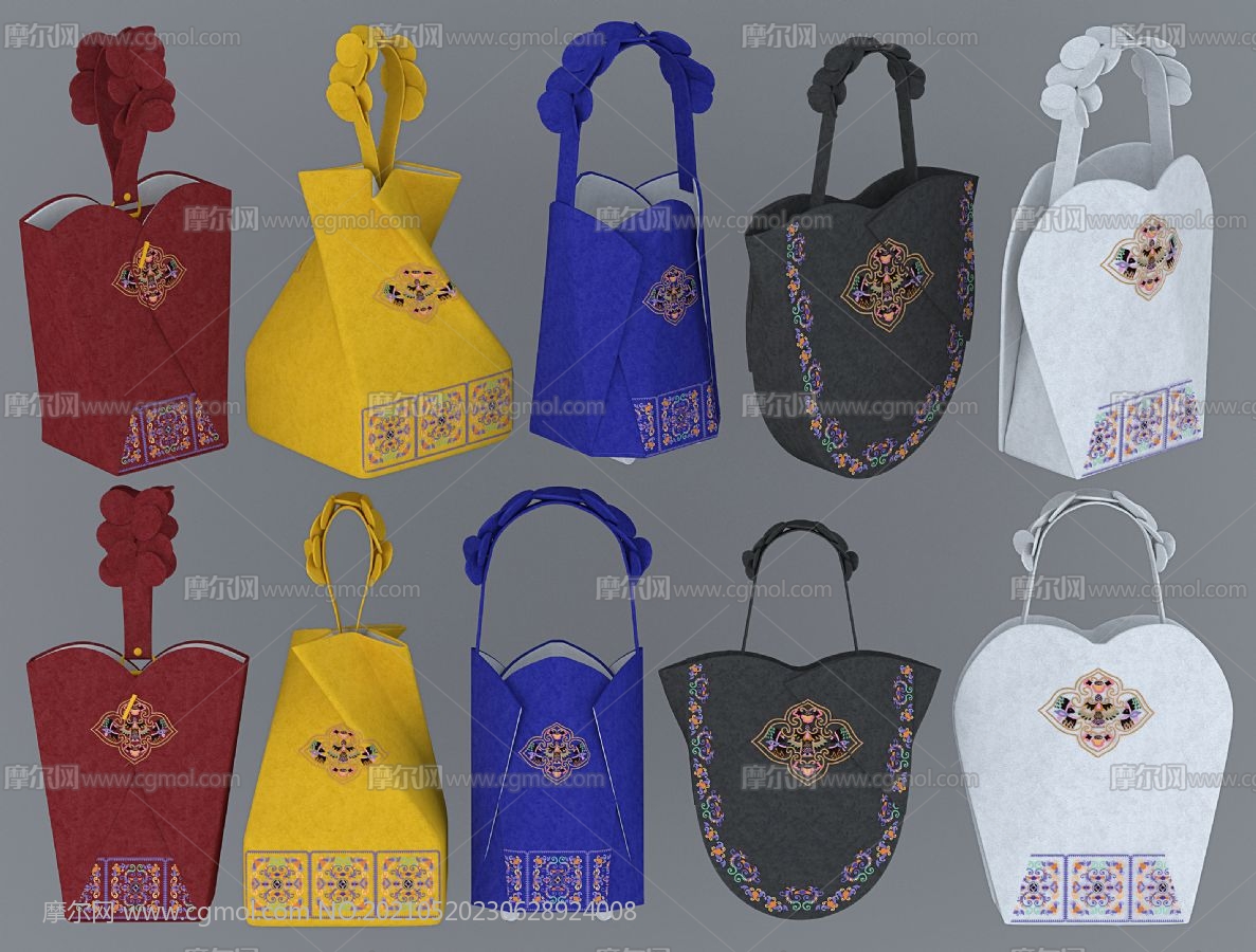现代少数民族绣花手提包,单肩包3D模型,MAX,MB,OBJ,ZTL四种格式