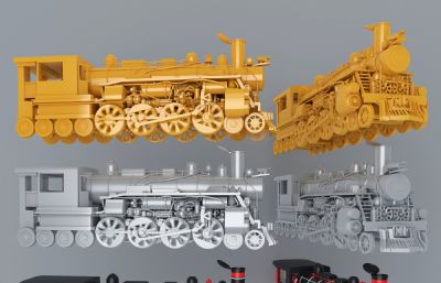 中国解放型蒸汽机车,火车头3D模型,MAX,ZTL,SKP三种格式