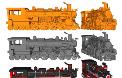 中国解放型蒸汽机车,火车头3D模型,MAX,ZTL,SKP三种格式