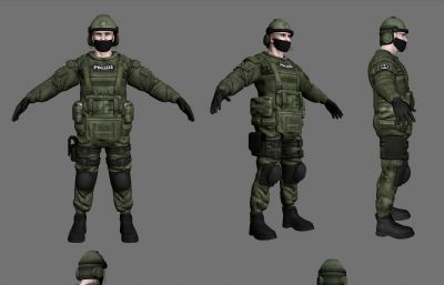 次世代德国警察,特种兵3D模型,MB,MAX,OBJ,SKP四种格式